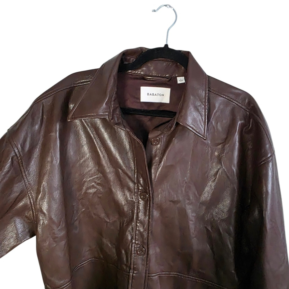 Babaton Aritzia Pelli Shirt Jacket in Coffee Bean Size Large Vegan Leather - Picture 4 of 11
